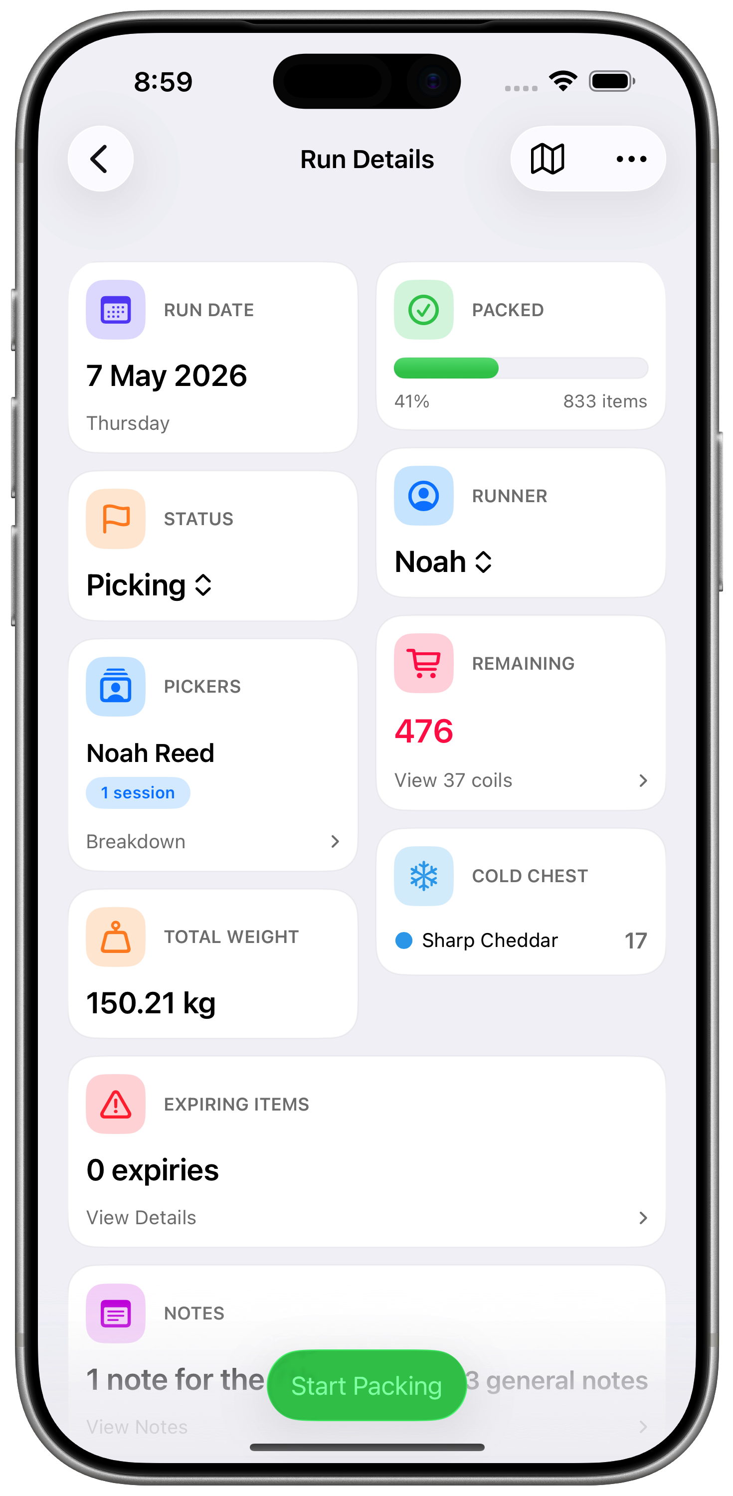 Picker Agent packing screen on iPhone