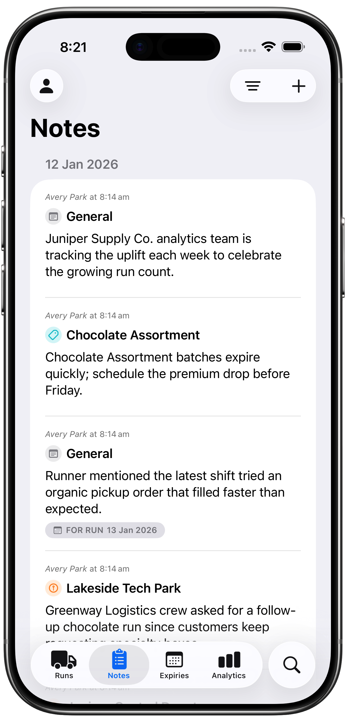 Picker Agent notes screen