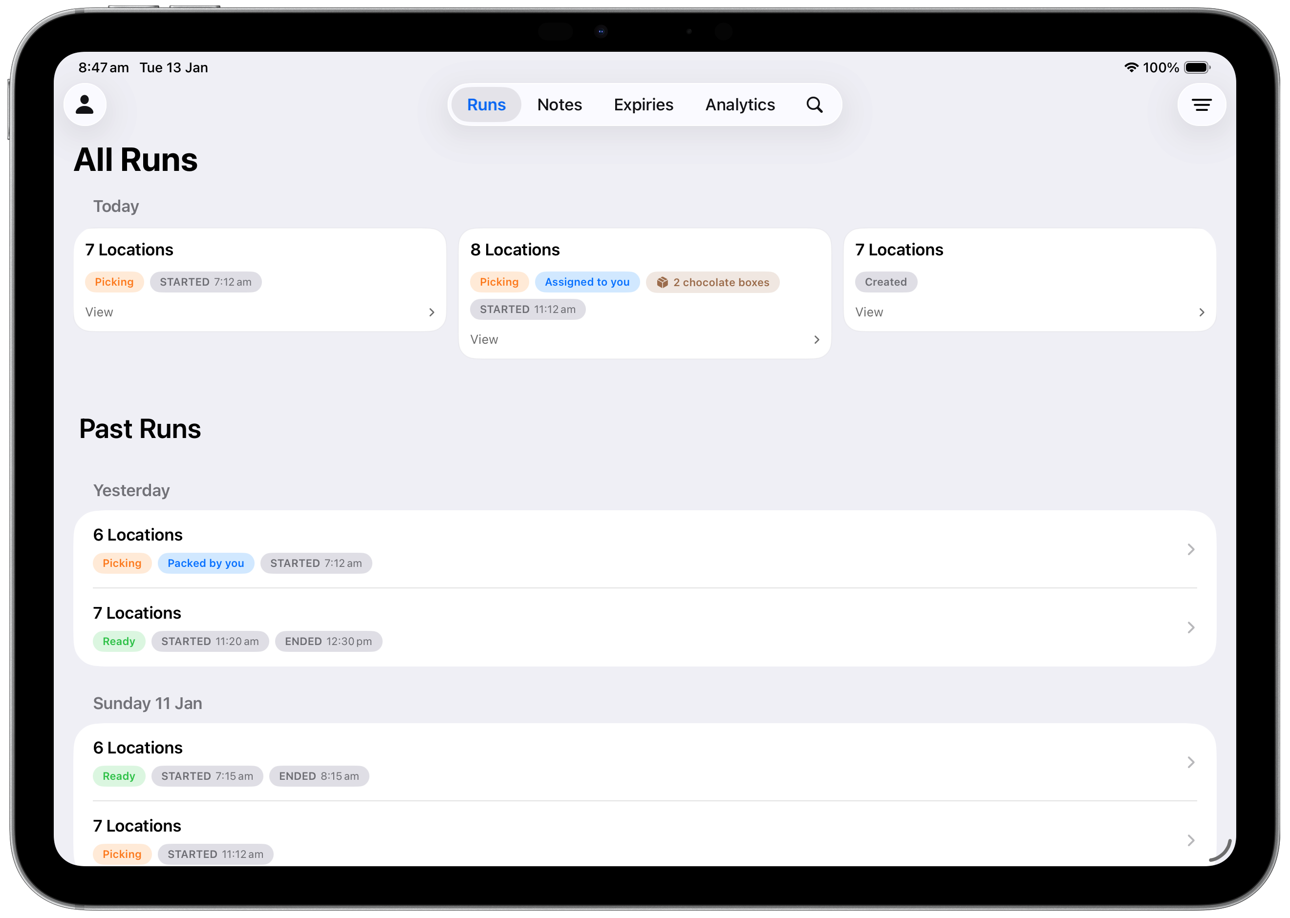 Picker Agent run detail on iPad