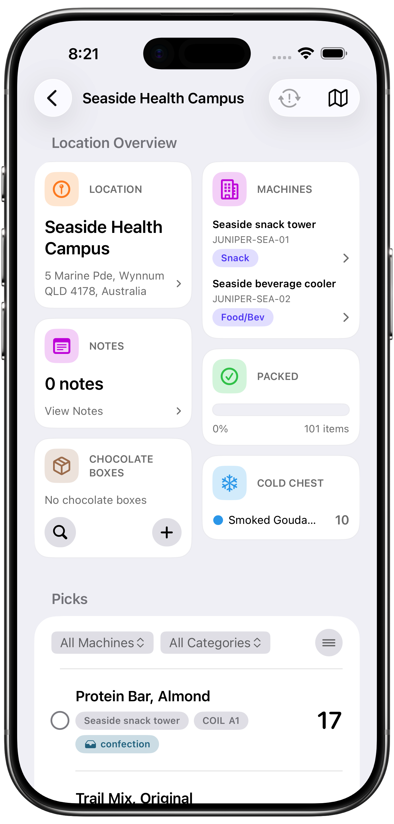 Picker Agent run location detail screen